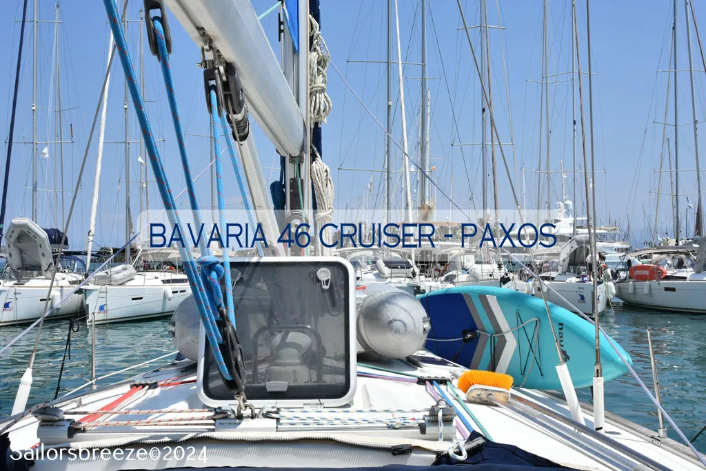 Paxos, a Bavaria 46 Cruiser sailboat at Kontokali, Greece
