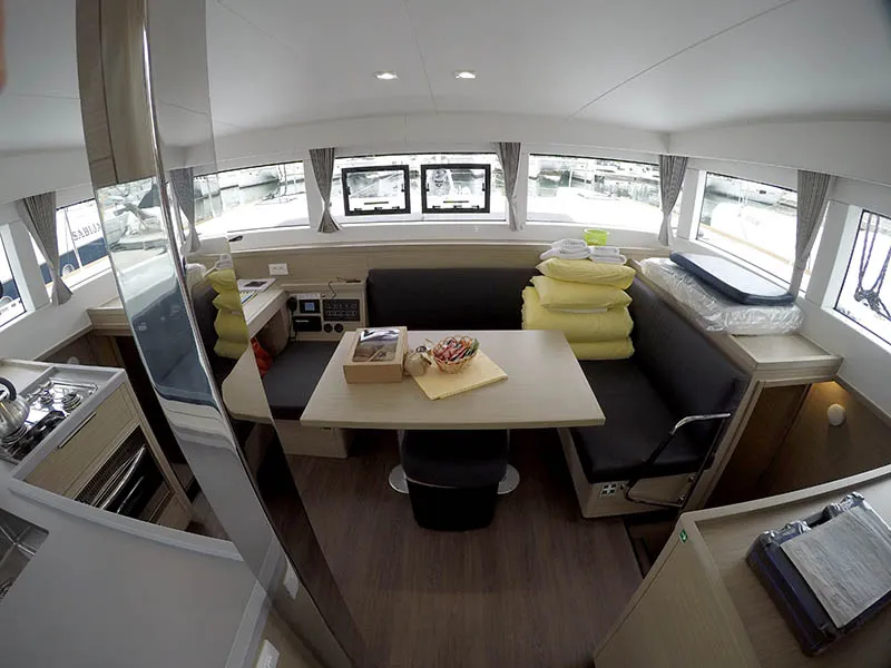 Salon of Duplo II, a Lagoon 40 catamaran at Grad Šibenik, Croatia