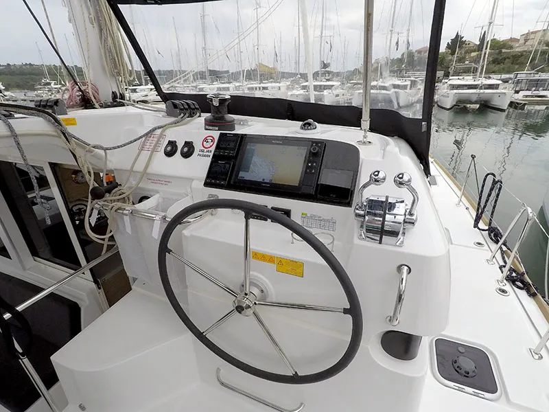 Cockpit of Duplo II, a Lagoon 40 catamaran at Grad Šibenik, Croatia