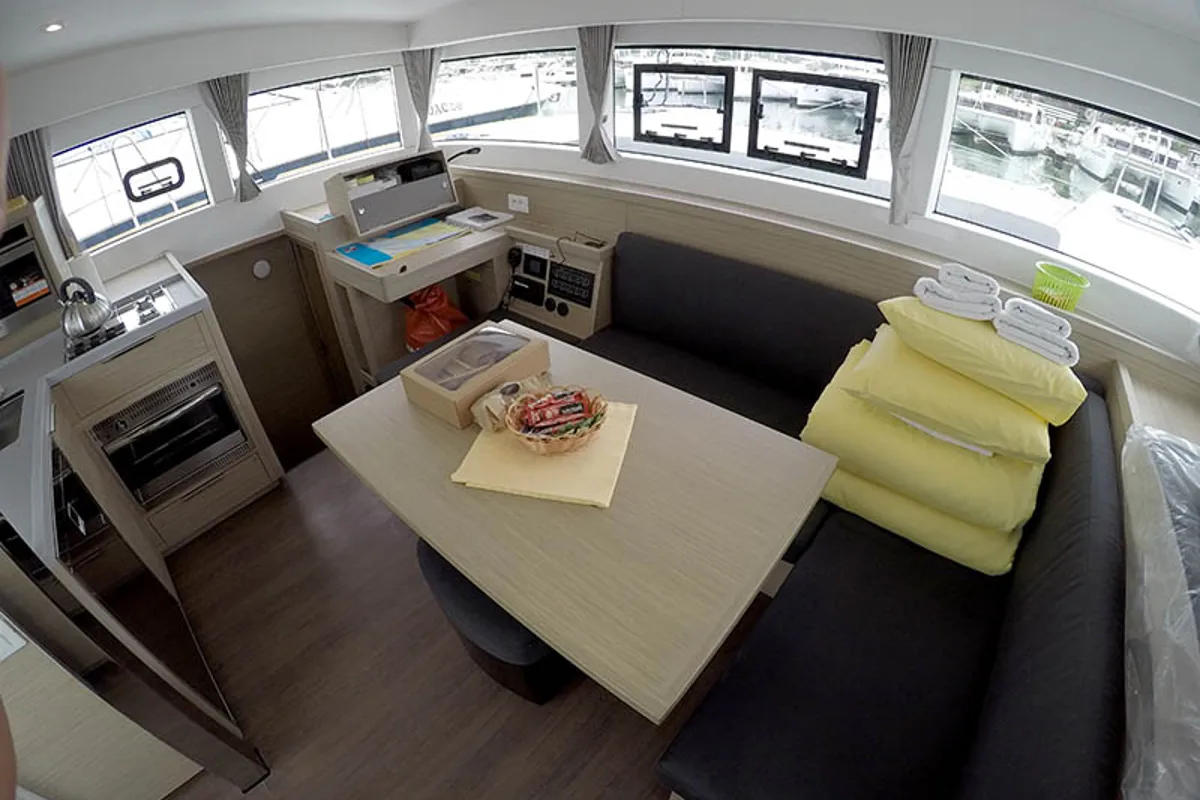 Salon of Duplo II, a Lagoon 40 catamaran at Grad Šibenik, Croatia