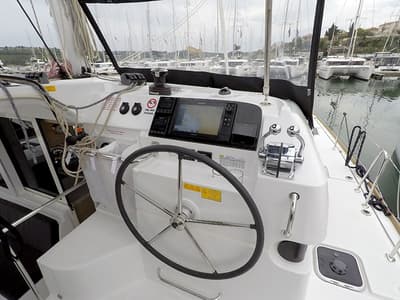 Cockpit of Duplo II, a Lagoon 40 catamaran at Grad Šibenik, Croatia
