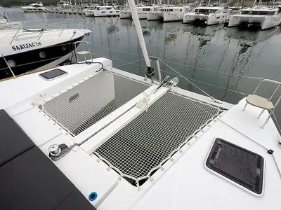 Deck of Duplo II, a Lagoon 40 catamaran at Grad Šibenik, Croatia