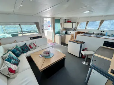 Salon of Infinity, a Lagoon 500 catamaran at Municipal Unit of Palairos, Greece
