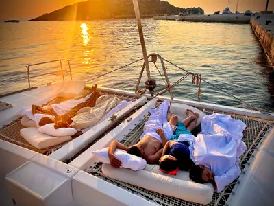 Deck of Infinity, a Lagoon 500 catamaran at Municipal Unit of Palairos, Greece