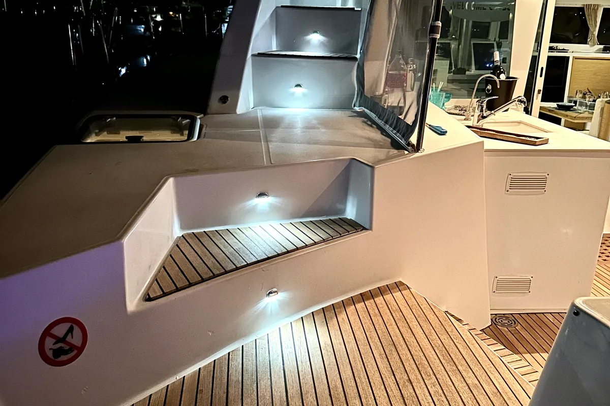 Deck of Infinity, a Lagoon 500 catamaran at Municipal Unit of Palairos, Greece