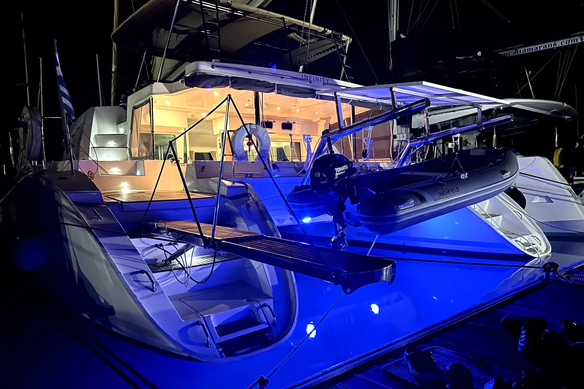 Exterior view of Infinity, a Lagoon 500 catamaran at Municipal Unit of Palairos, Greece