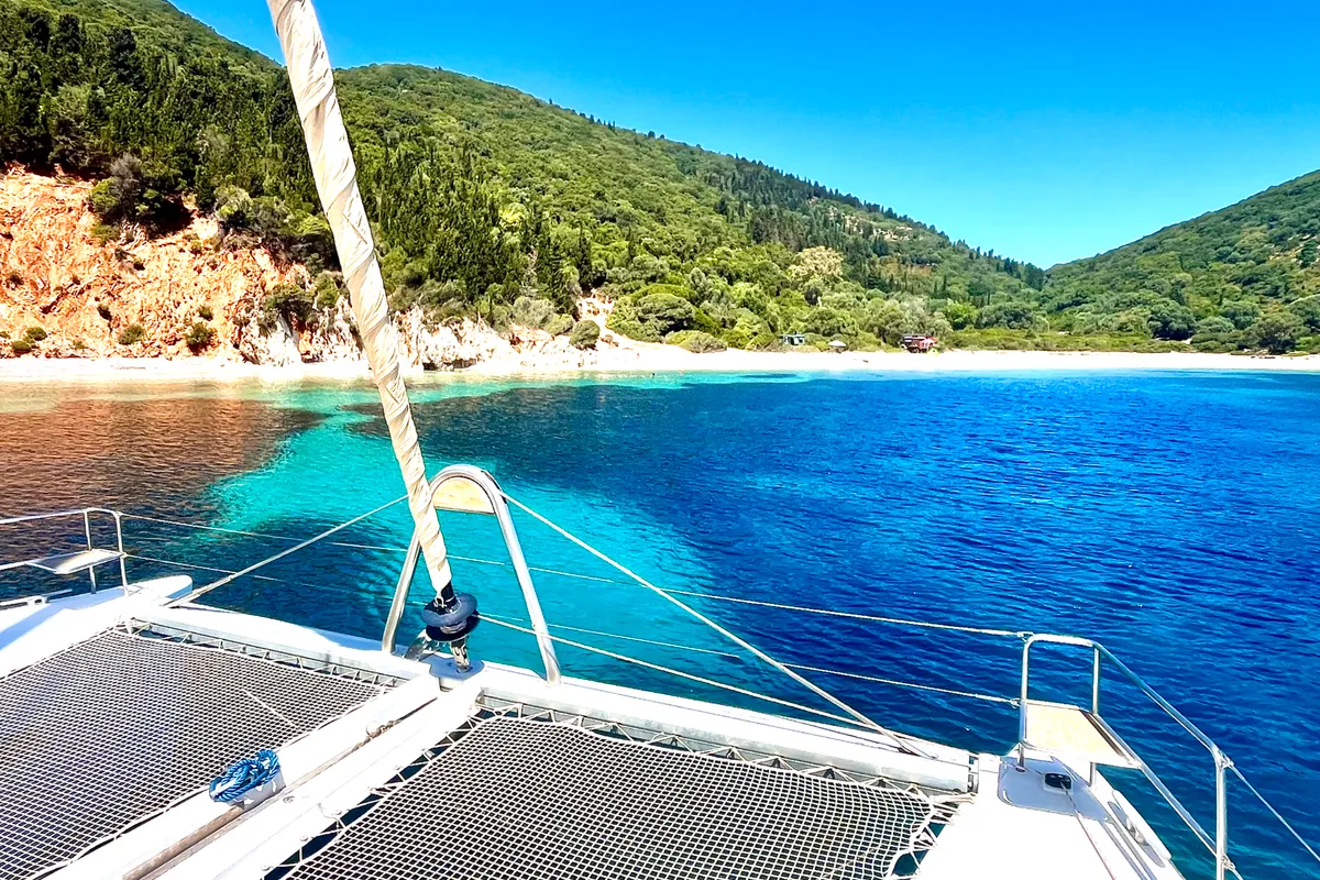 Deck of Infinity, a Lagoon 500 catamaran at Municipal Unit of Palairos, Greece