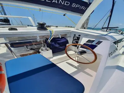 Cockpit of Fortunate Sun, a Island Spirit 410 catamaran at Mai Khao, Thailand
