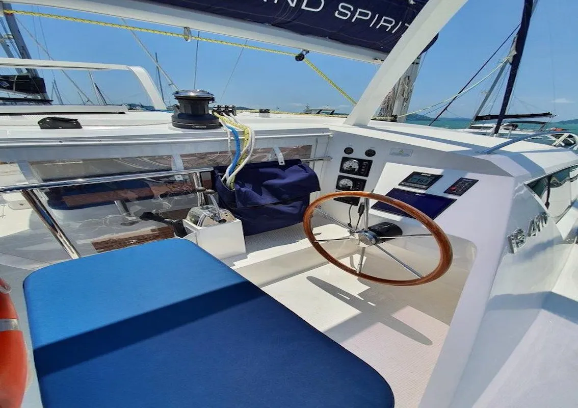 Cockpit of Fortunate Sun, a Island Spirit 410 catamaran at Mai Khao, Thailand