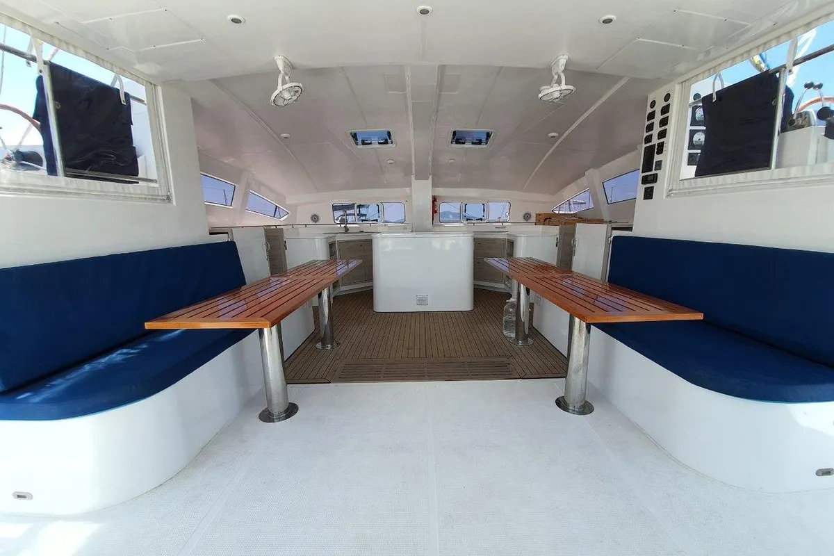 Salon of Fortunate Sun, a Island Spirit 410 catamaran at Mai Khao, Thailand