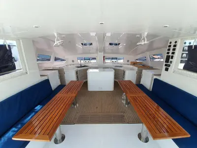 Salon of Fortunate Sun, a Island Spirit 410 catamaran at Mai Khao, Thailand