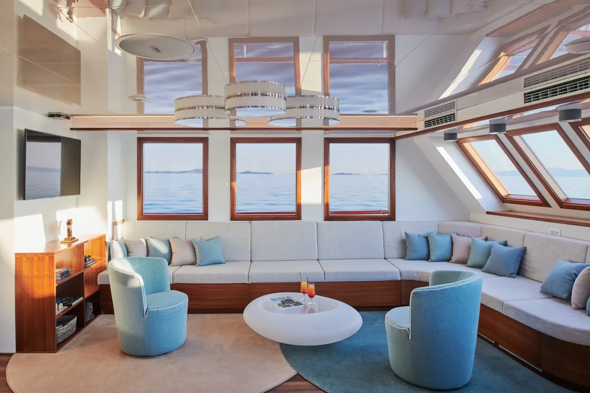 Salon of Corsario, a Custom Made Corsario sailboat at Split, Croatia