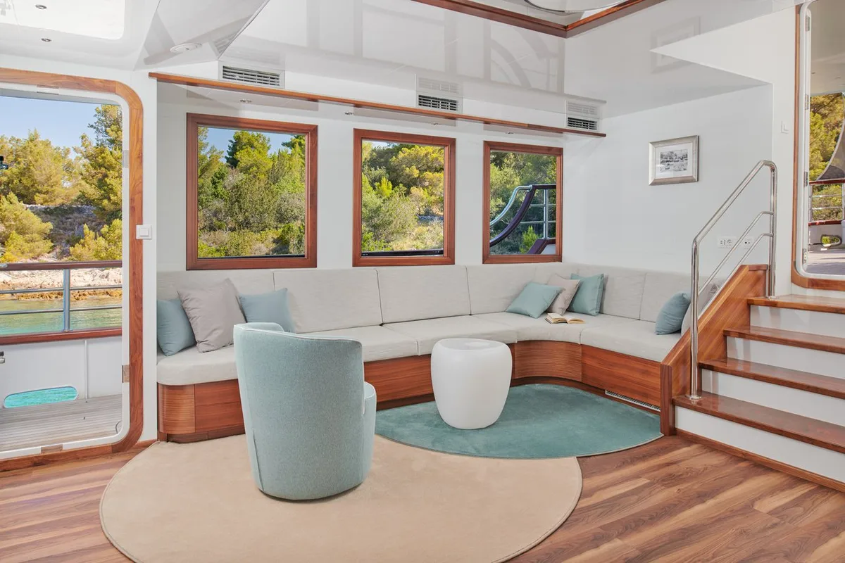 Salon of Corsario, a Custom Made Corsario sailboat at Split, Croatia