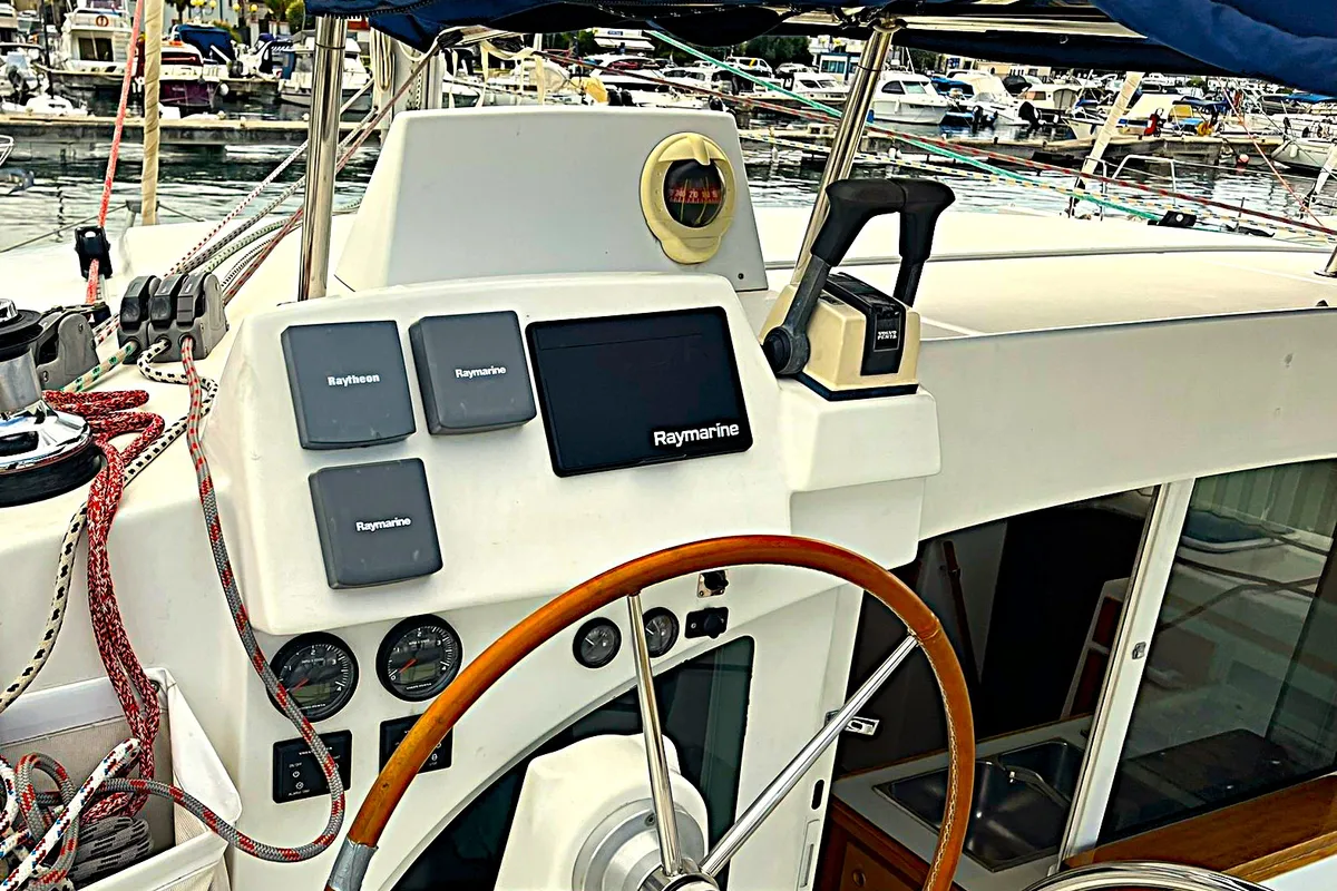Cockpit of Love Song, a Lagoon 380 S2 catamaran at Grad Biograd na Moru, Croatia