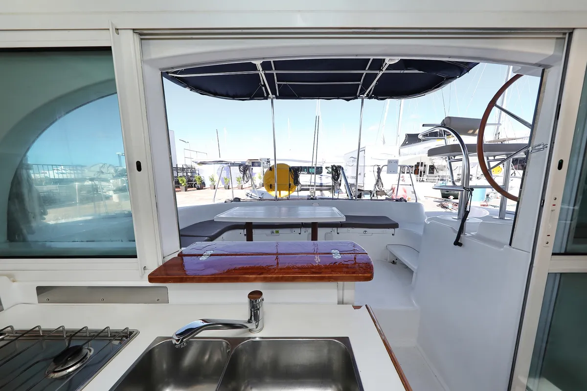Galley of Love Song, a Lagoon 380 S2 catamaran at Grad Biograd na Moru, Croatia