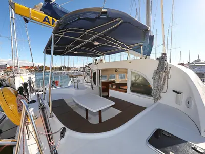 Deck of Love Song, a Lagoon 380 S2 catamaran at Grad Biograd na Moru, Croatia