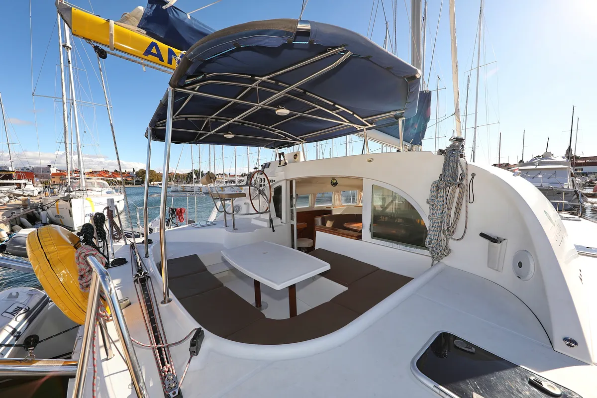 Deck of Love Song, a Lagoon 380 S2 catamaran at Grad Biograd na Moru, Croatia