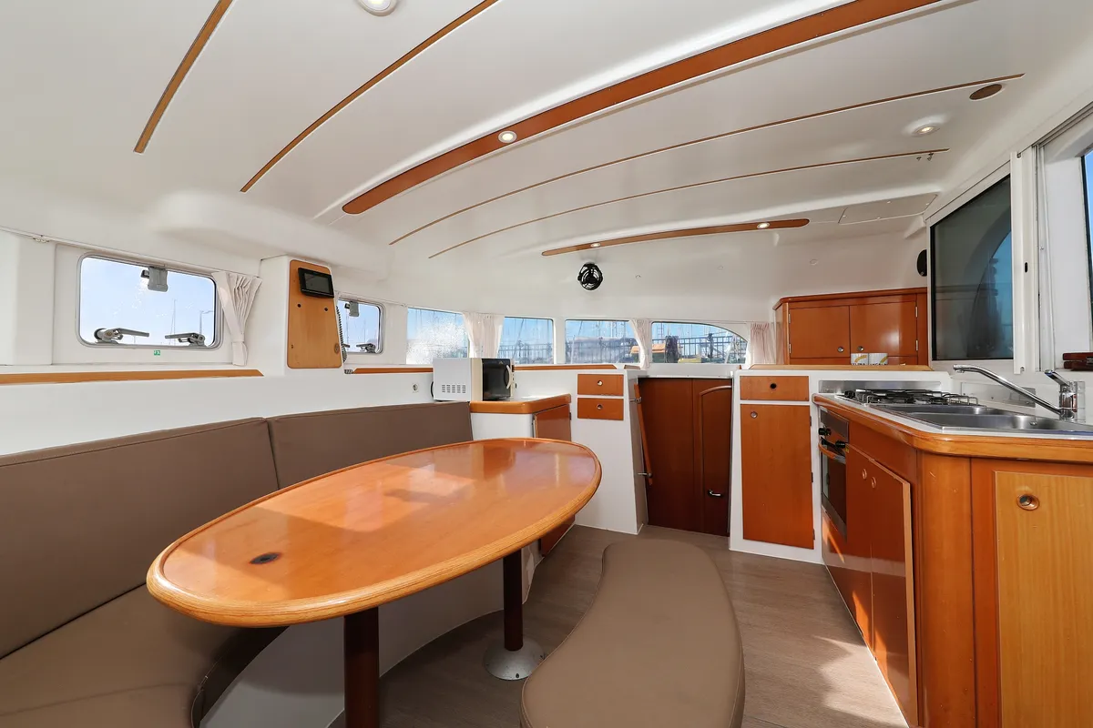 Galley of Love Song, a Lagoon 380 S2 catamaran at Grad Biograd na Moru, Croatia