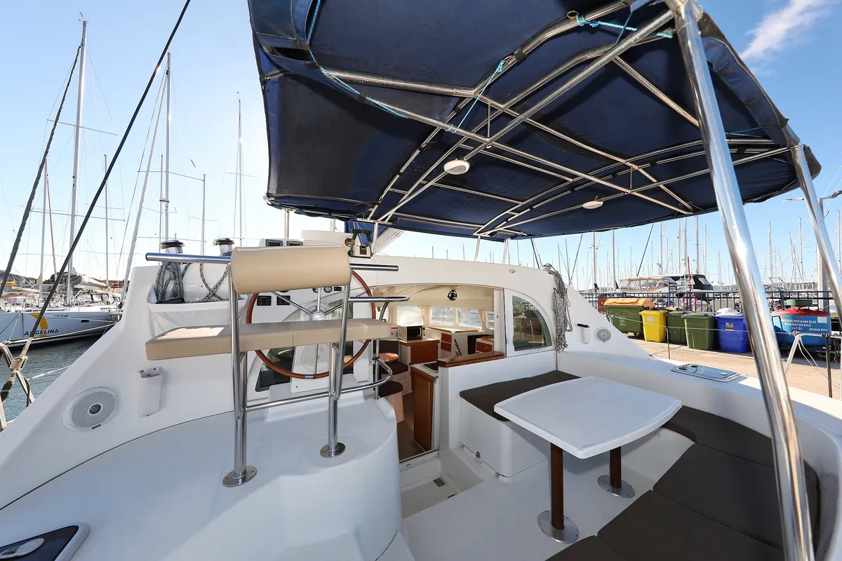 Deck of Love Song, a Lagoon 380 S2 catamaran at Grad Biograd na Moru, Croatia