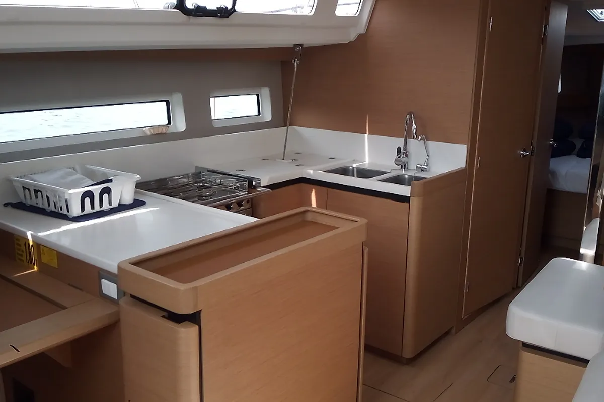 Galley of Tavascan, a Jeanneau Sun Odyssey 440 sailboat at Palamós, Spain