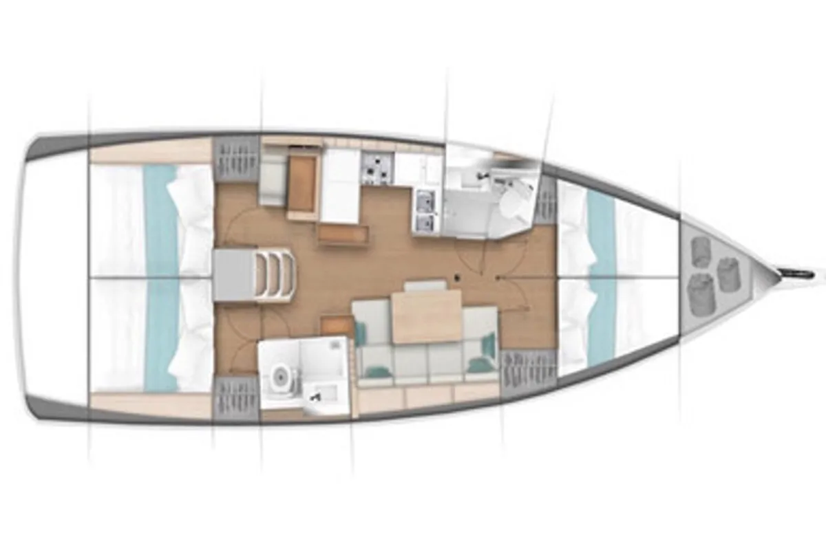 Floor plan of Tavascan, a Jeanneau Sun Odyssey 440 sailboat at Palamós, Spain