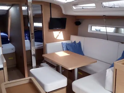 Salon of Tavascan, a Jeanneau Sun Odyssey 440 sailboat at Palamós, Spain
