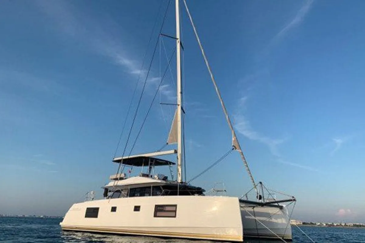Exterior view of Cadenza, a Nautitech 46 Fly catamaran at Road Town, British Virgin Islands