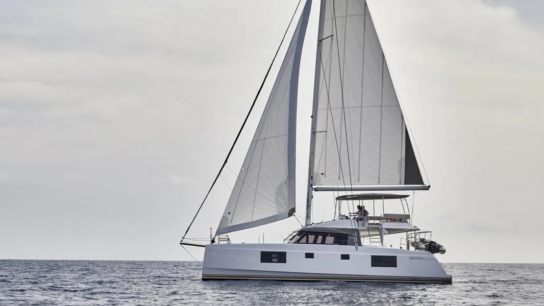 Exterior view of Cadenza, a Nautitech 46 Fly catamaran at Road Town, British Virgin Islands