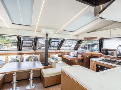Galley of Cadenza, a Nautitech 46 Fly catamaran at Road Town, British Virgin Islands