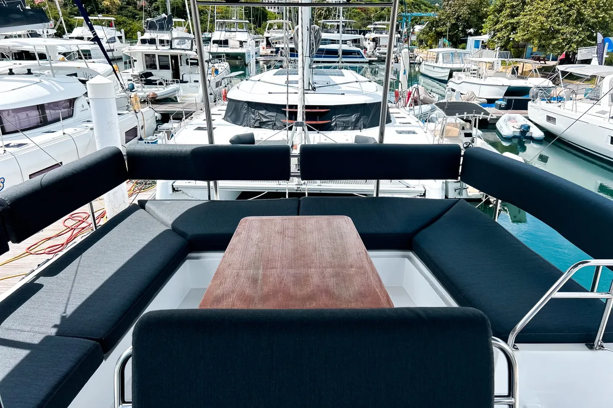 Deck of Cadenza, a Nautitech 46 Fly catamaran at Road Town, British Virgin Islands