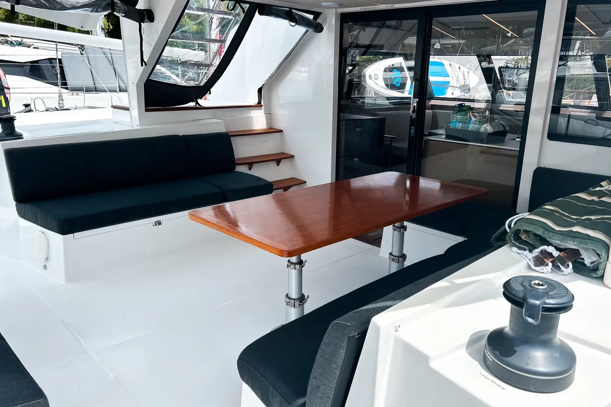 Deck of Cadenza, a Nautitech 46 Fly catamaran at Road Town, British Virgin Islands