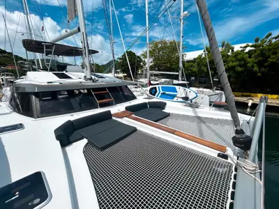 Deck of Cadenza, a Nautitech 46 Fly catamaran at Road Town, British Virgin Islands