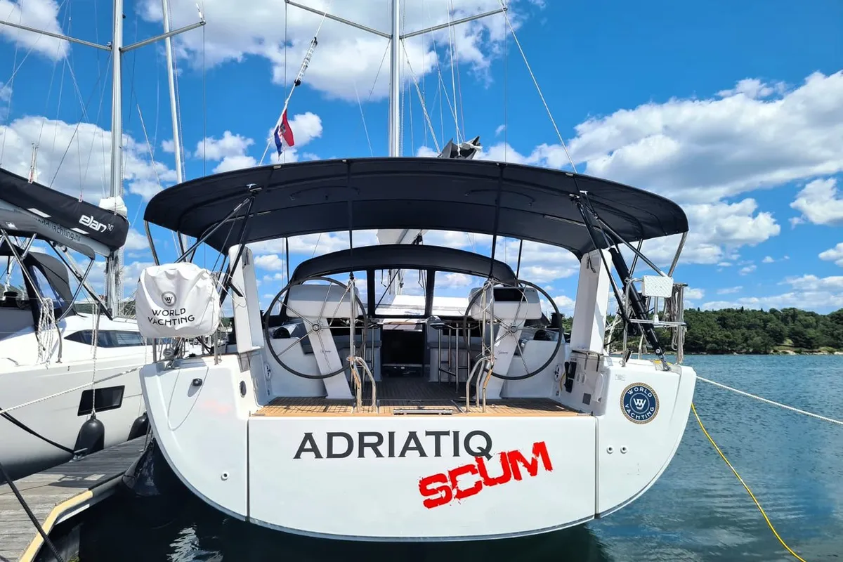 Exterior view of Adriatiq Scum, a Hanse 508 sailboat at Grad Šibenik, Croatia
