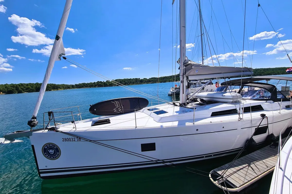Adriatiq Scum, a Hanse 508 sailboat at Grad Šibenik, Croatia