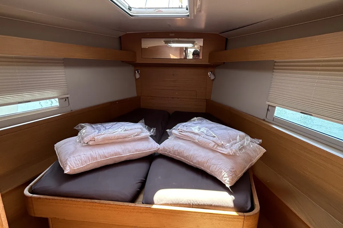 Cabin on Echo I, a Dufour 430 GL sailboat at Kontokali, Greece