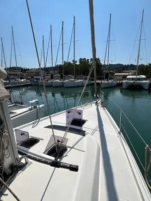 Deck of Echo I, a Dufour 430 GL sailboat at Kontokali, Greece