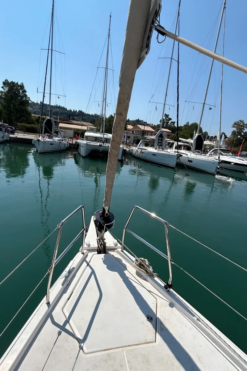 Exterior view of Echo I, a Dufour 430 GL sailboat at Kontokali, Greece