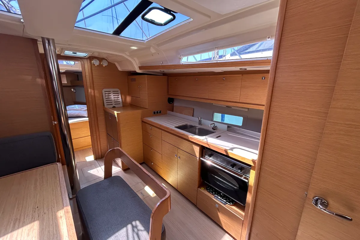 Galley of Echo I, a Dufour 430 GL sailboat at Kontokali, Greece