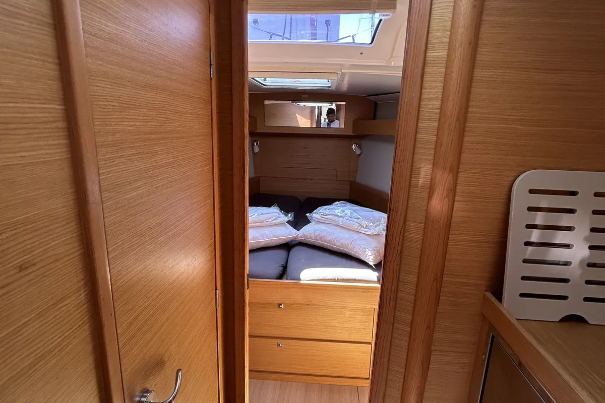 Cabin on Echo I, a Dufour 430 GL sailboat at Kontokali, Greece