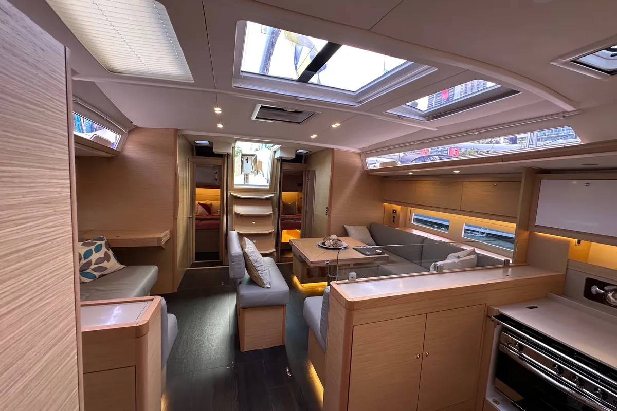 Salon of Dream Big, a Dufour 530 sailboat at Road Town, British Virgin Islands