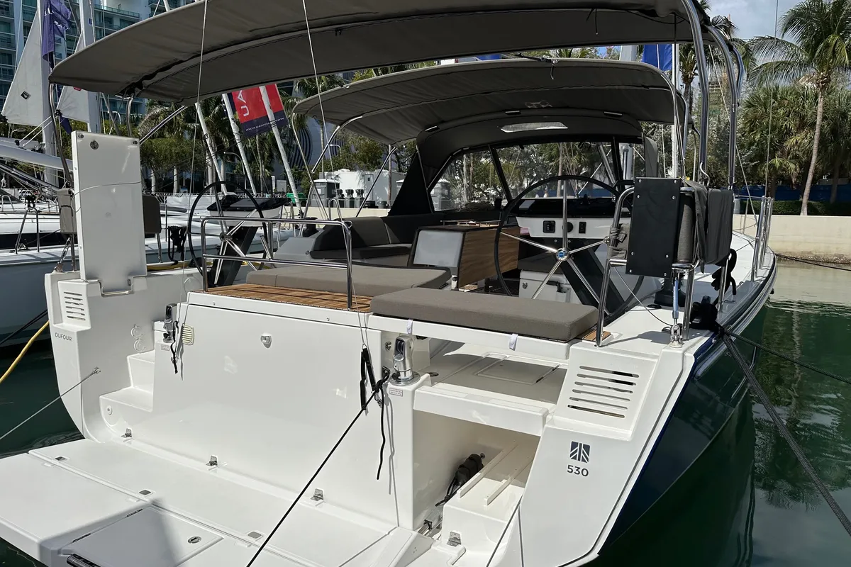 Exterior view of Dream Big, a Dufour 530 sailboat at Road Town, British Virgin Islands