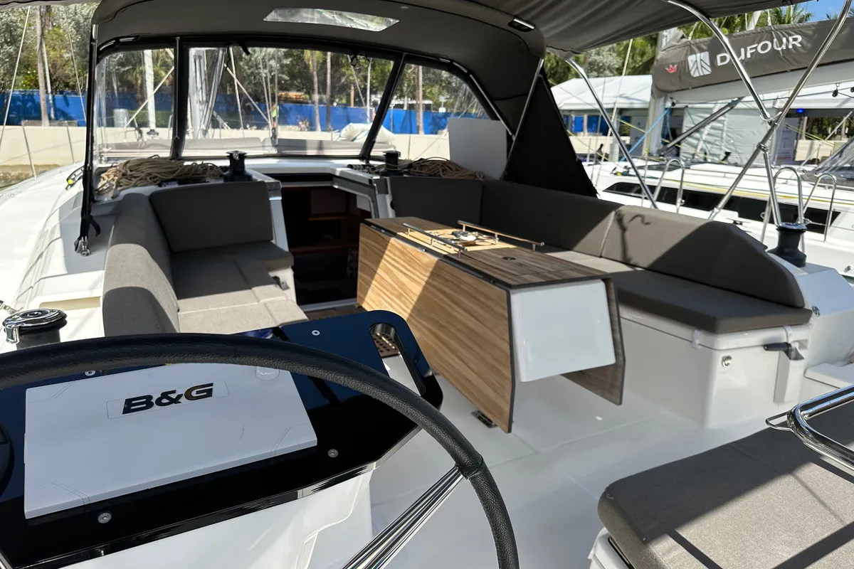 Cockpit of Dream Big, a Dufour 530 sailboat at Road Town, British Virgin Islands