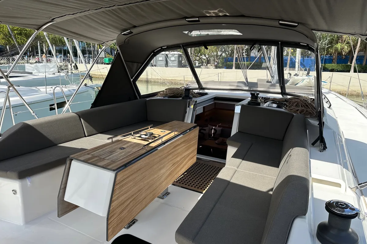 Deck of Dream Big, a Dufour 530 sailboat at Road Town, British Virgin Islands