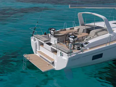 Deck of Aura, a Beneteau Oceanis 47 sailboat at Athens, Greece