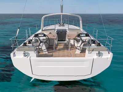 Cockpit of Aura, a Beneteau Oceanis 47 sailboat at Athens, Greece