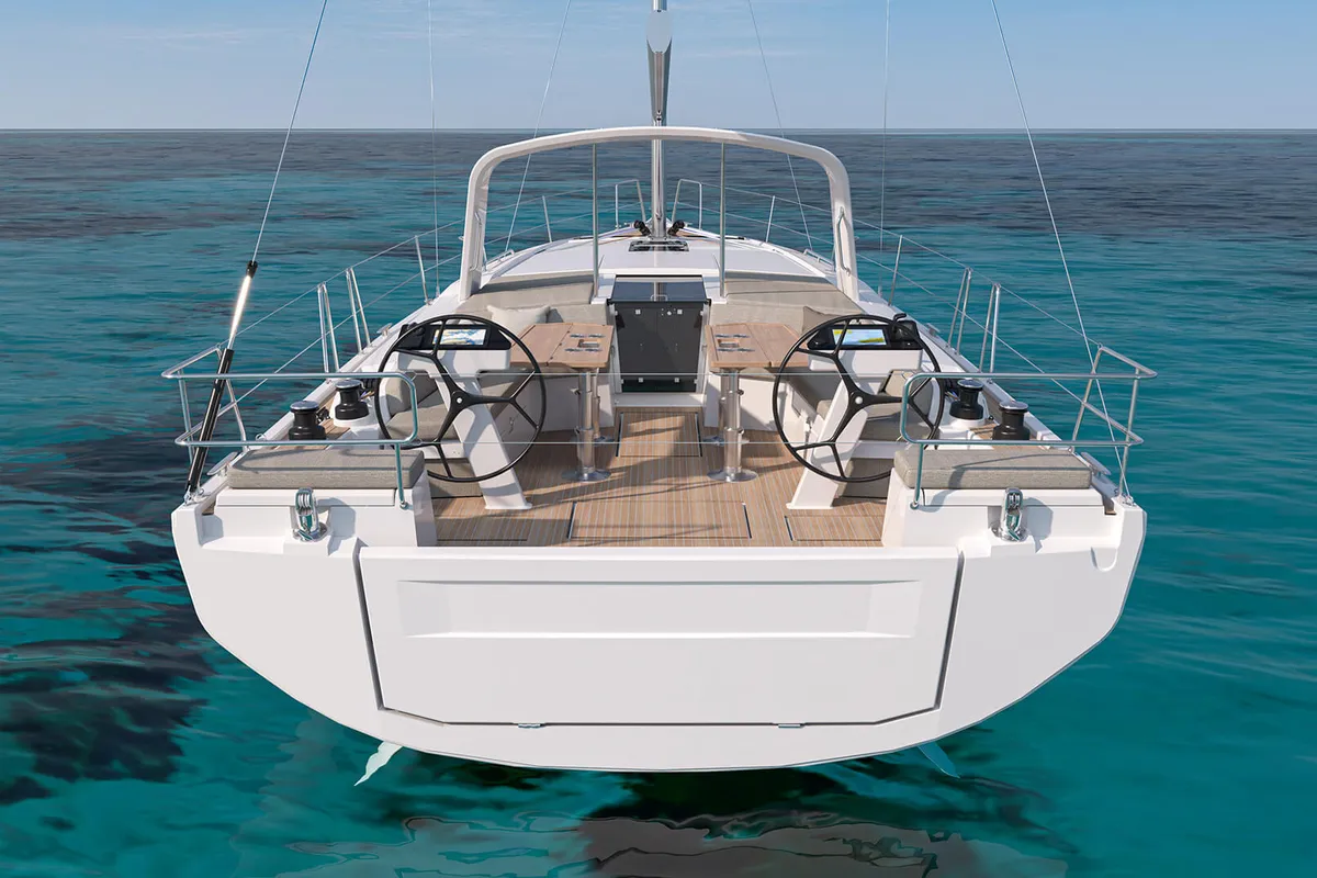 Cockpit of Aura, a Beneteau Oceanis 47 sailboat at Athens, Greece