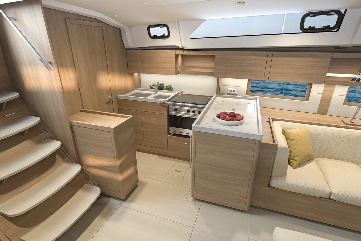 Galley of Aura, a Beneteau Oceanis 47 sailboat at Athens, Greece