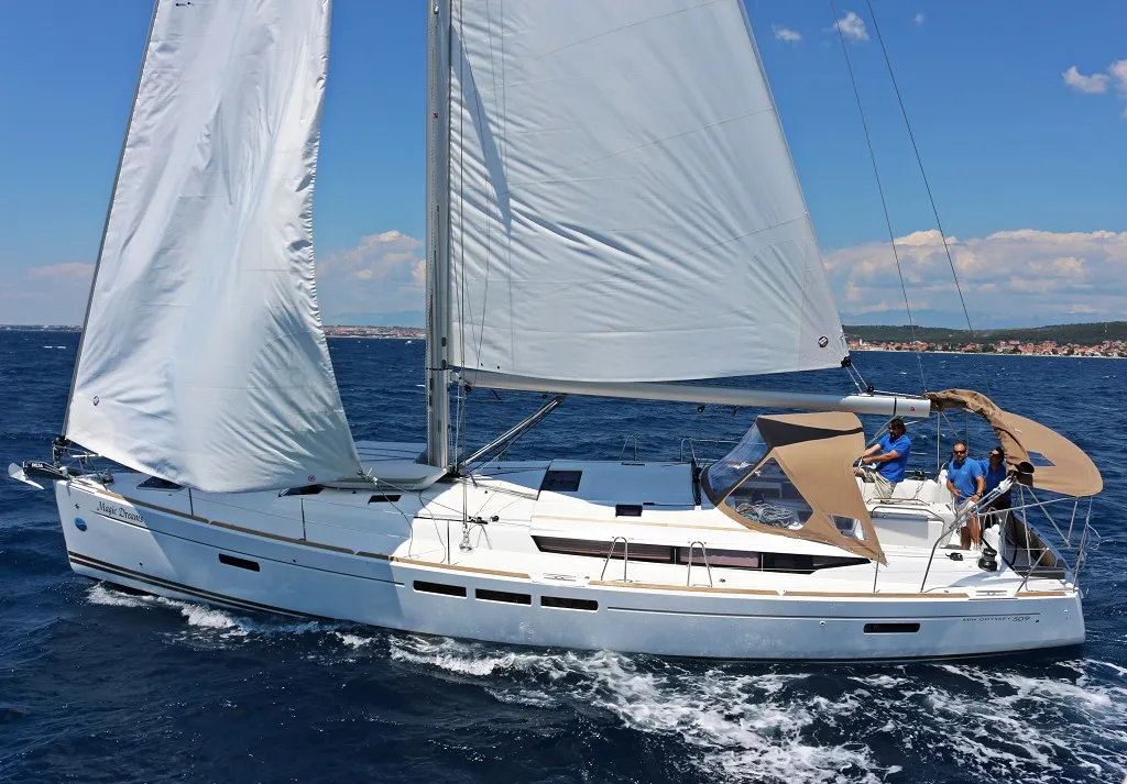 Exterior view of Magic Dreams, a Jeanneau Sun Odyssey 509 sailboat at Općina Sukošan, Croatia
