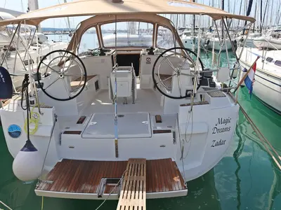 Cockpit of Magic Dreams, a Jeanneau Sun Odyssey 509 sailboat at Općina Sukošan, Croatia