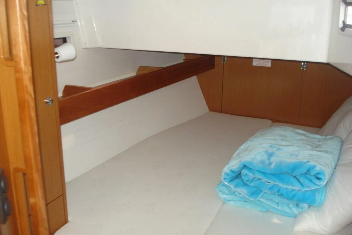 Cabin on Aura 1, a Bavaria Cruiser 45 sailboat at Bodrum, Turkey